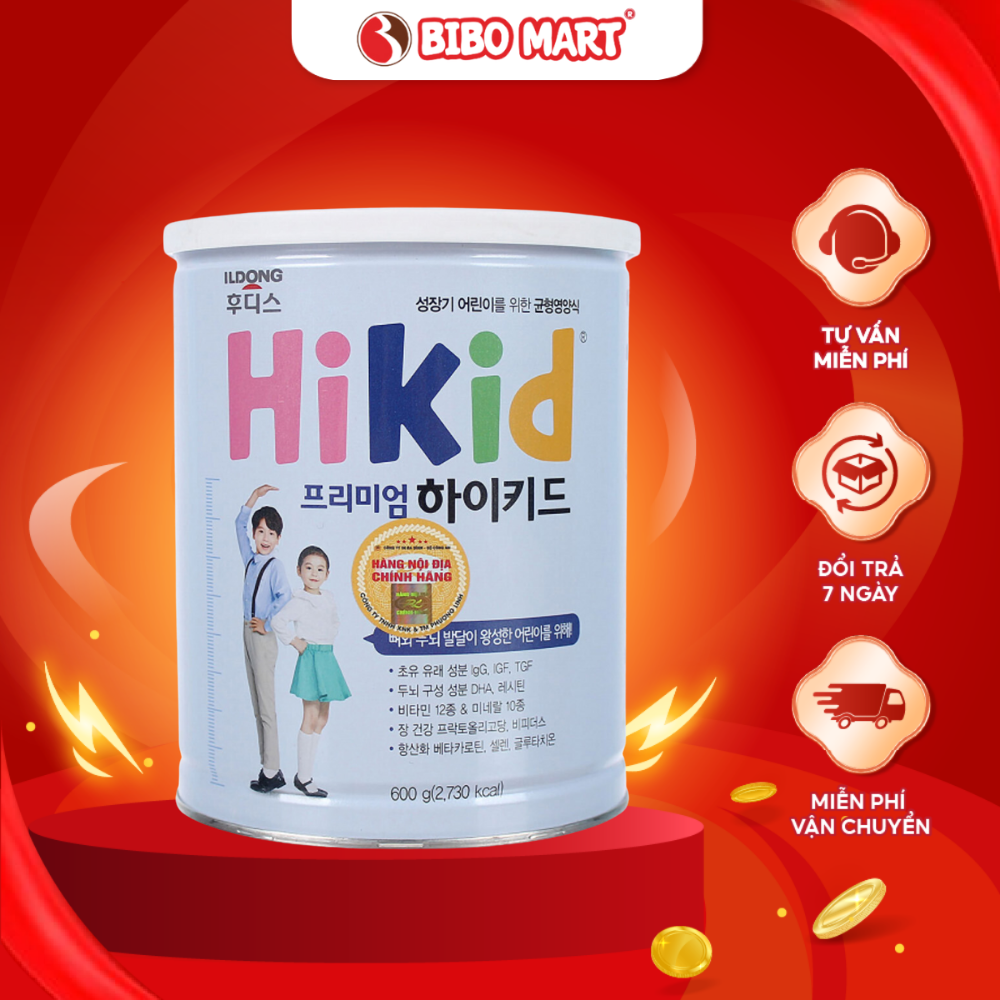 Sữa Hikid Premium Sữa Bột Hàn Quốc Tăng Trưởng Chiều Cao Bổ Sung Dinh Dưỡng Cho Bé 600g Từ 1 - 9 Tuổi - Bibo Mart