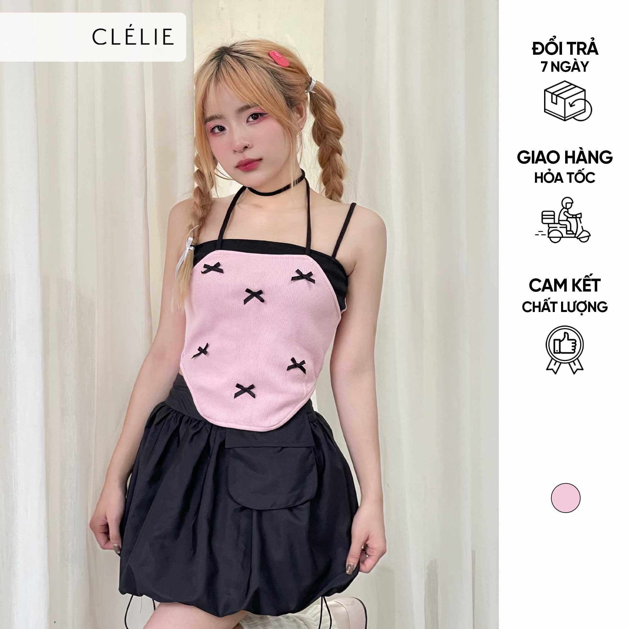 Áo croptop hai dây nơ cổ yếm | zuri top - clélie