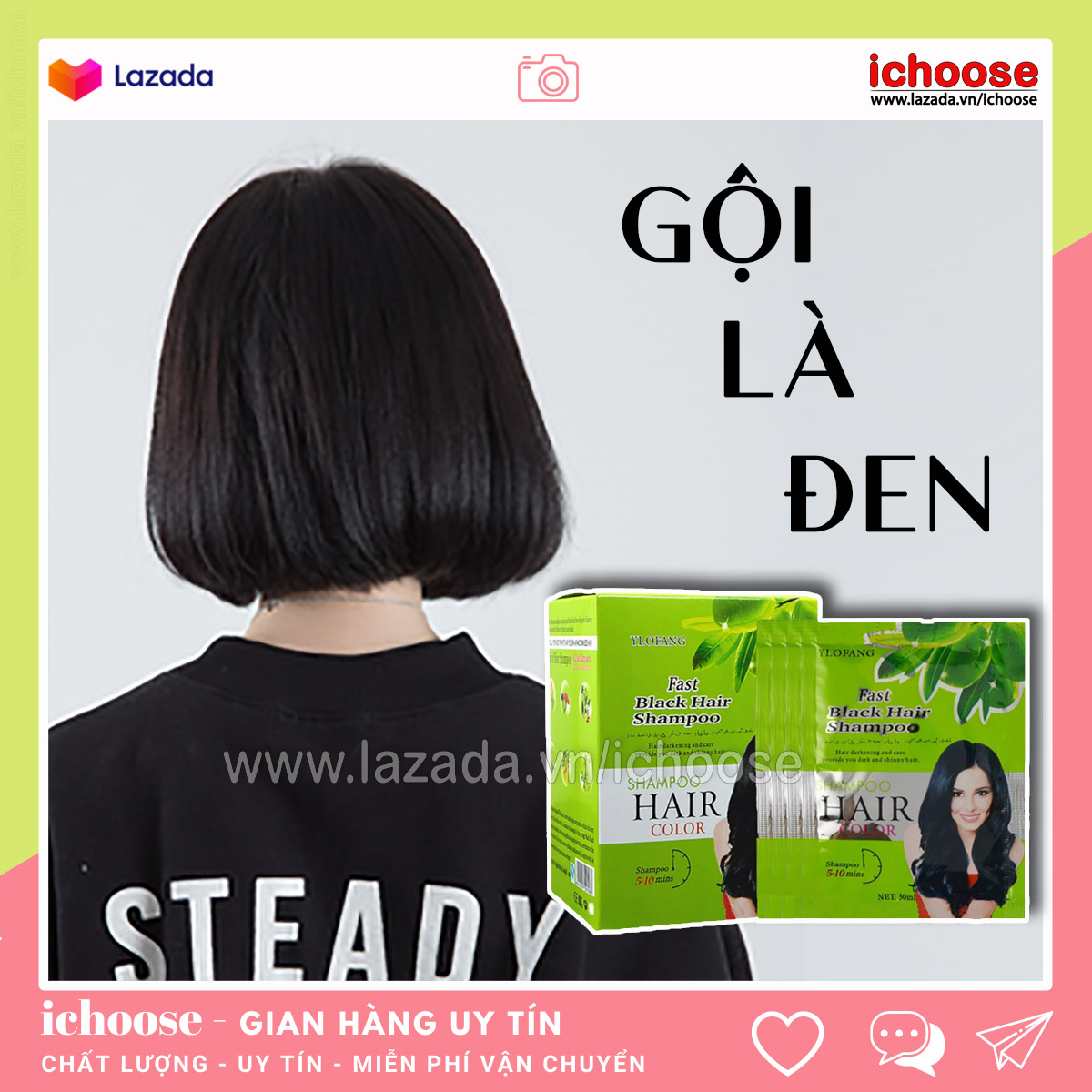 [TẶNG GĂNG TAY] Dầu gội đen tóc olive Thái Lan Ylofang hộp 10 gói - Gội là đen, dầu gội nhuộm đen tóc tại nhà
