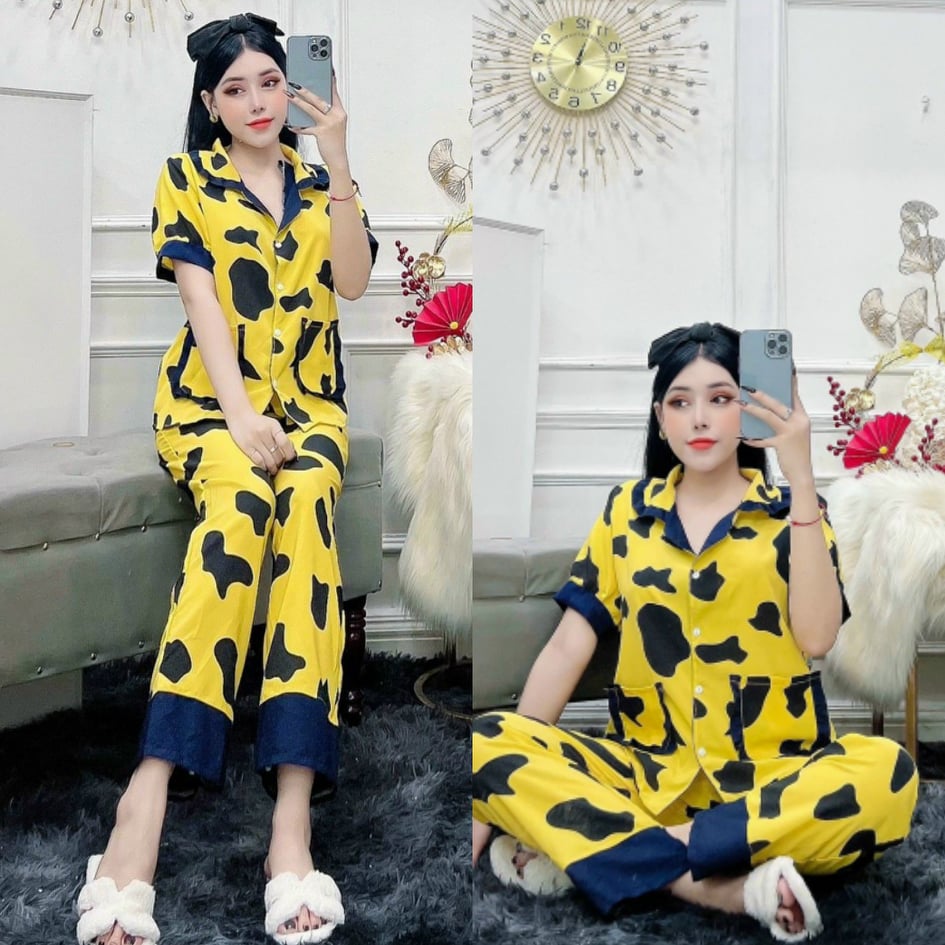 Bộ pijama tiểu thư lụa hàn quần dài , tay ngắn, 40 -58kg