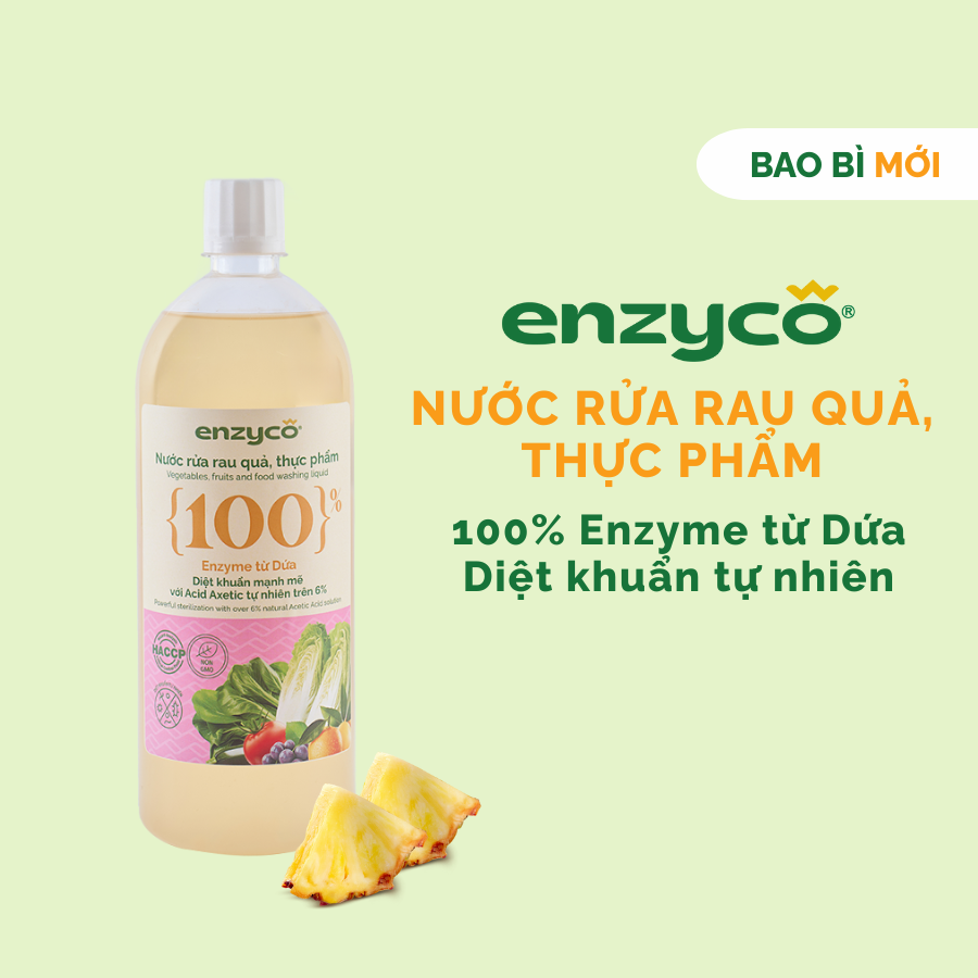 Nước ngâm rửa rau củ quả, thực phẩm sinh học Enzyco 1L - 100% Enzyme Dứa