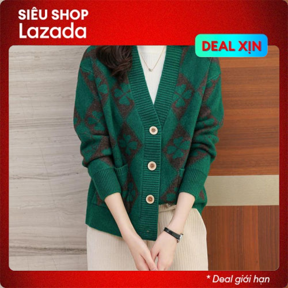 Áo khoác len nữ cardigan cổ V kiểu Hàn Quốc, Áo cadigan len dáng dài bigsize