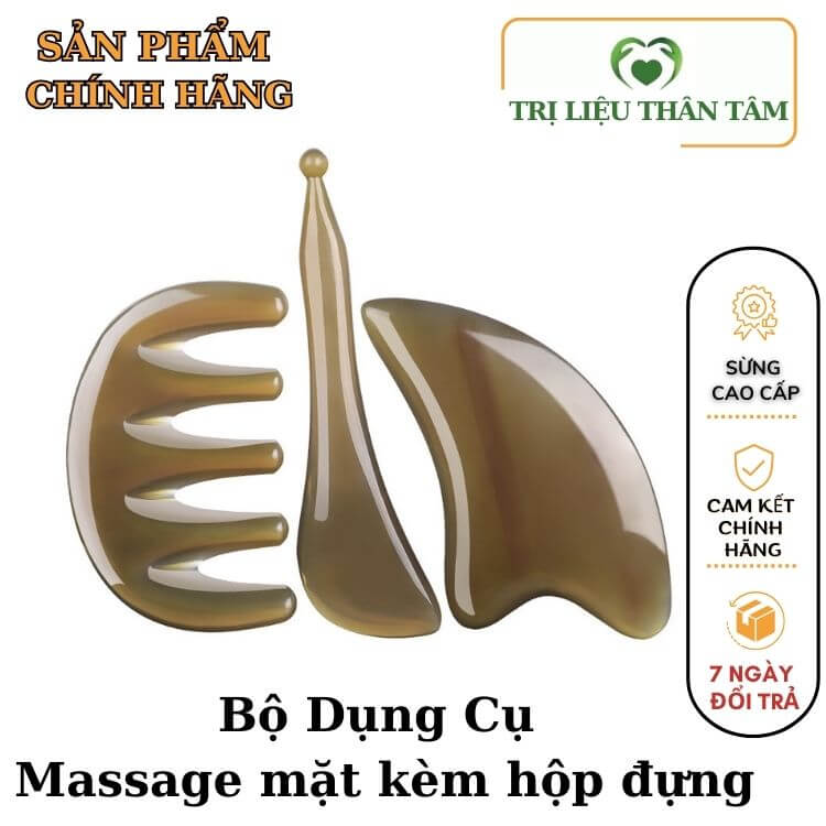 COMBO Dụng Cụ Diện Chẩn Làm Đẹp Bằng Sừng Cạo gió - Chày mắt - Lược Chải Thông Kinh Lạc