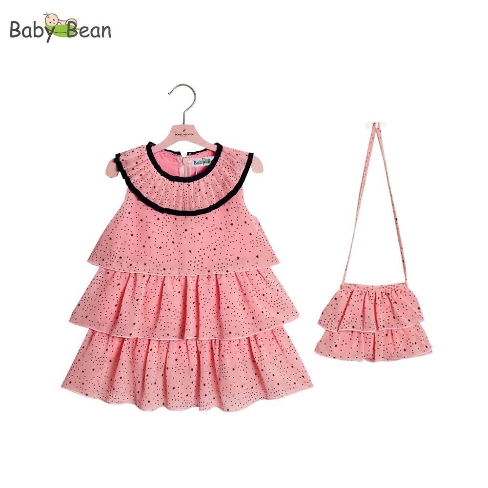 [Mã Lẻ Size Giảm Sâu] Váy Đầm Voan 3 Tầng Cổ Dập Ly Họa Tiết Ngôi Sao Bé Gái BabyBean (kèm Túi)