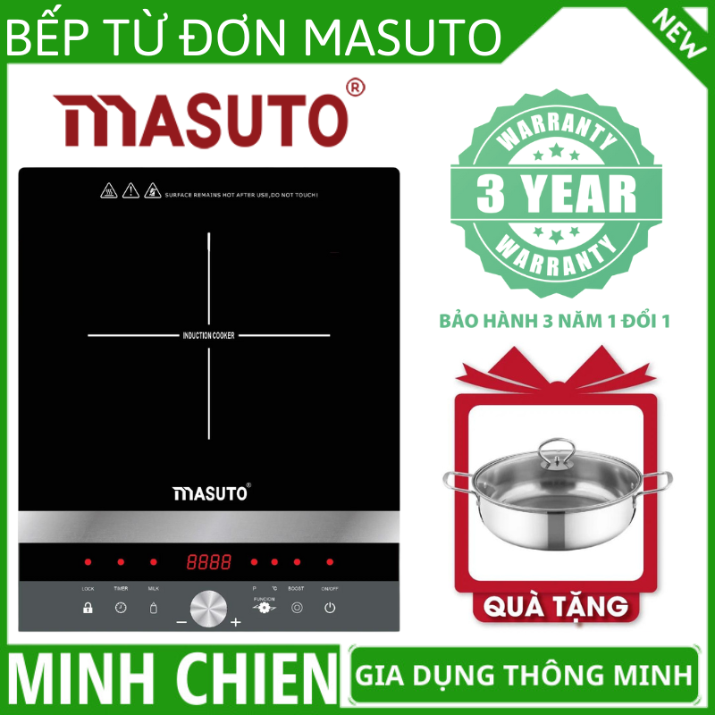 Bếp điện từ đơn cảm ứng masuto ms-id2000 cảm ứng siêu nhạy, kính cường lực siêu bền, tặng kèm nồi lẩu, bảo hành 12 tháng. bếp từ, bếp từ đơn, bếp điện, bếp điện từ, bếp từ cảm ứng, bếp điện từ cảm ứng