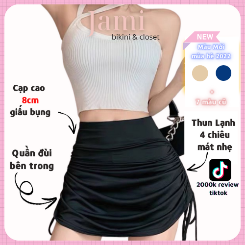 Váy dây rút có quần đùi 2 lớp đi biển đi tập biển áo bơi đi bơi cao cáo vải chất lượng đi biển đi bơi quần bơi jami - vl04