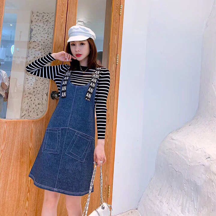 [HCM]Đầm Yếm Jean Nữ 2 Dây In Chữ