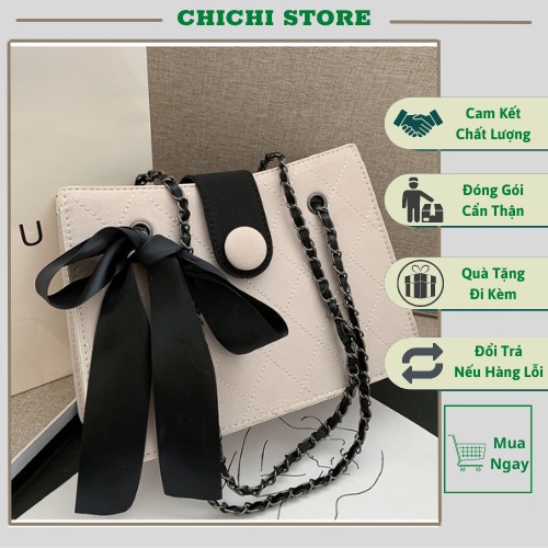 Túi xách nữ công sở mặt cúc nhựa bấm nơ sang chảnh chichi store