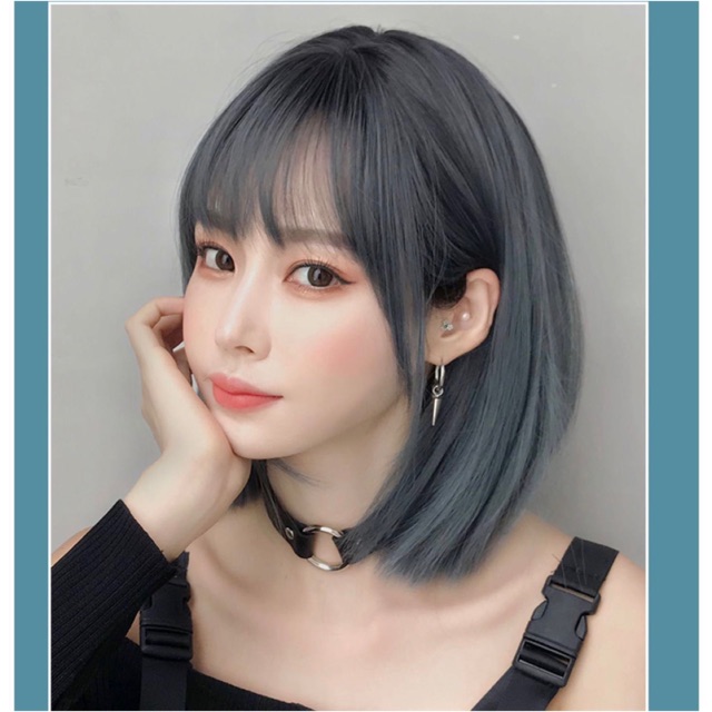 Tóc giả nguyên đầu omber 😍FREESHIP😍 cả đầu xanh khói D3111
