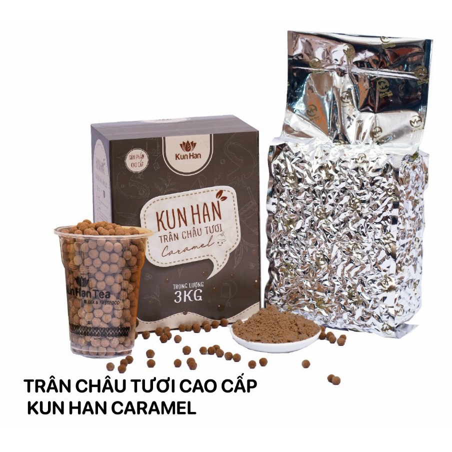 Trân châu tươi cao cấp KUN HAN Caramel – túi 3kg - trân châu đen, dai, thơm - MINH HẠNH FOOD