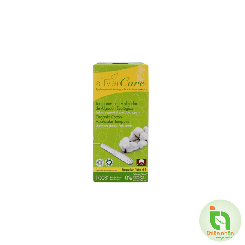 Tampon hữu cơ 2 giọt có cần đẩy Silvercare Regular 16 miếng