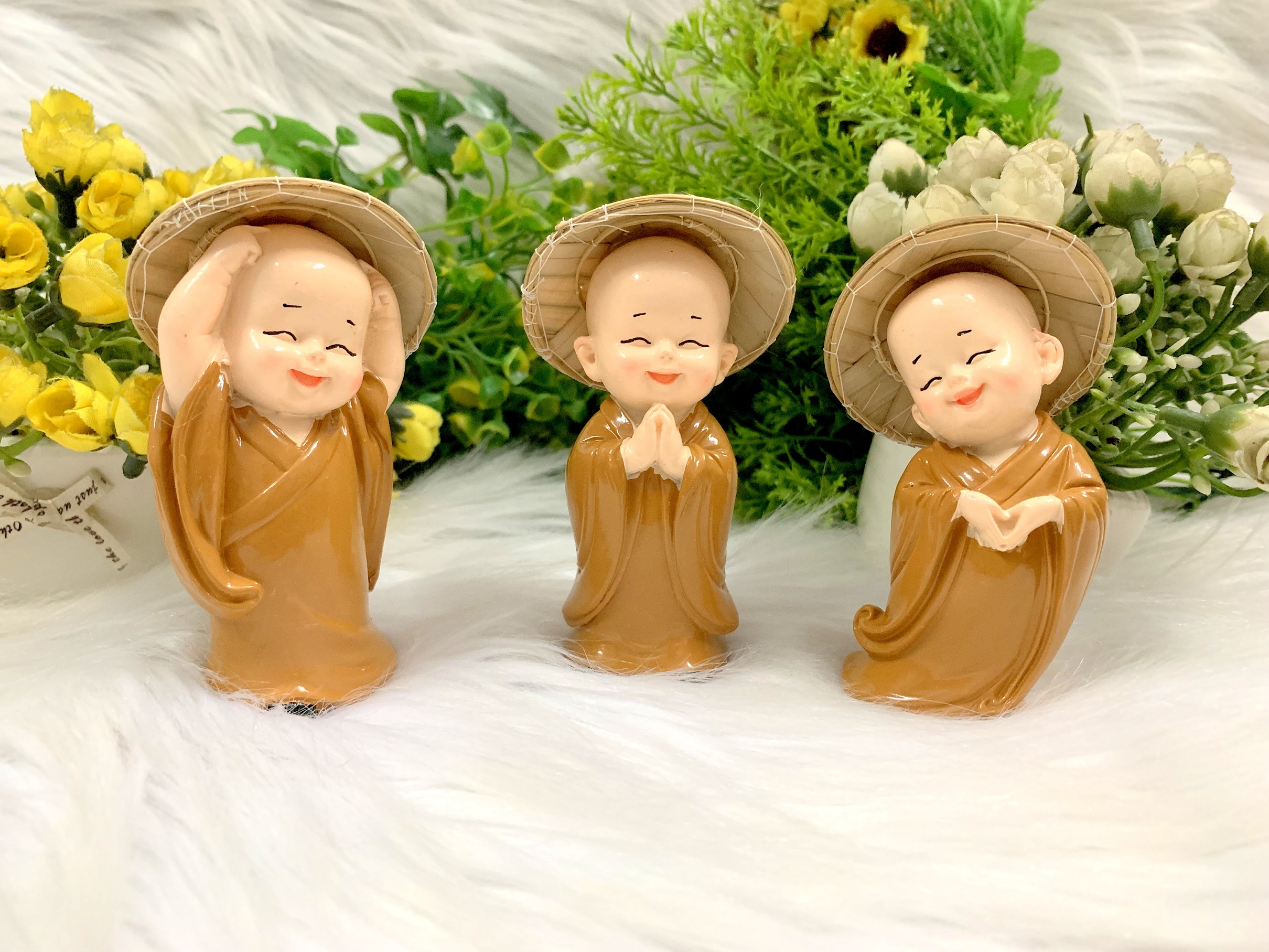 Bộ 3 Chú Tiểu Hoan Hỉ Tài Lộc đội nón lá (Mẫu độc quyền 2023)