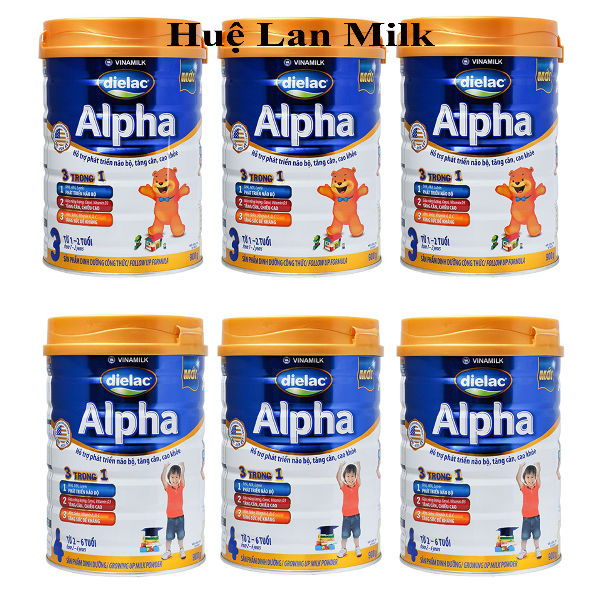 Combo 3 Hộp Sữa Bột Vinamilk Dielac Alpha 3/4 - 900g - Huệ Lan Milk