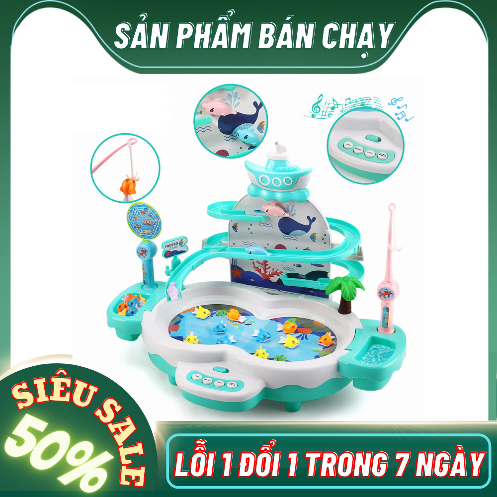 Bộ đồ chơi trò chơi câu cá điện tử cho trẻ em câu cá điện tử DEERC & Stone dễ thương với 2 gậy câu cá đồ chơi và cầu trượt cho bé trai 2-3 tuổi ， Cá heo leo cầu thang từ tính Hồ bơi trẻ em Đồ chơi giáo dục với câu chuyện âm nhạc cho trẻ em
