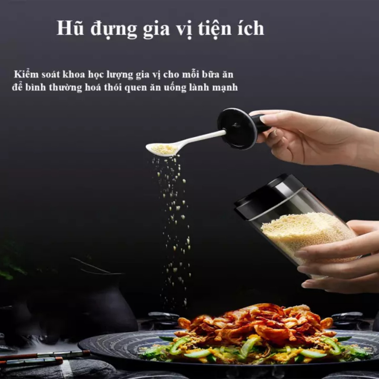 Hũ Đựng Gia Vị - FREESHIP - Hũ Đựng Gia Vị Thuỷ Tinh Kèm Muỗng, Lọ Đựng Gia Vị Có Nắp Kèm Thìa Múc.GIA DỤNG SHOP