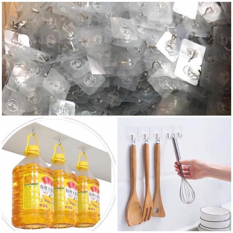 [Ảnh thật] Móc Dán Tường Siêu Dính Trong Suốt Chịu Lực Tốt Treo Tường Chắc Chắn 6x6 cm