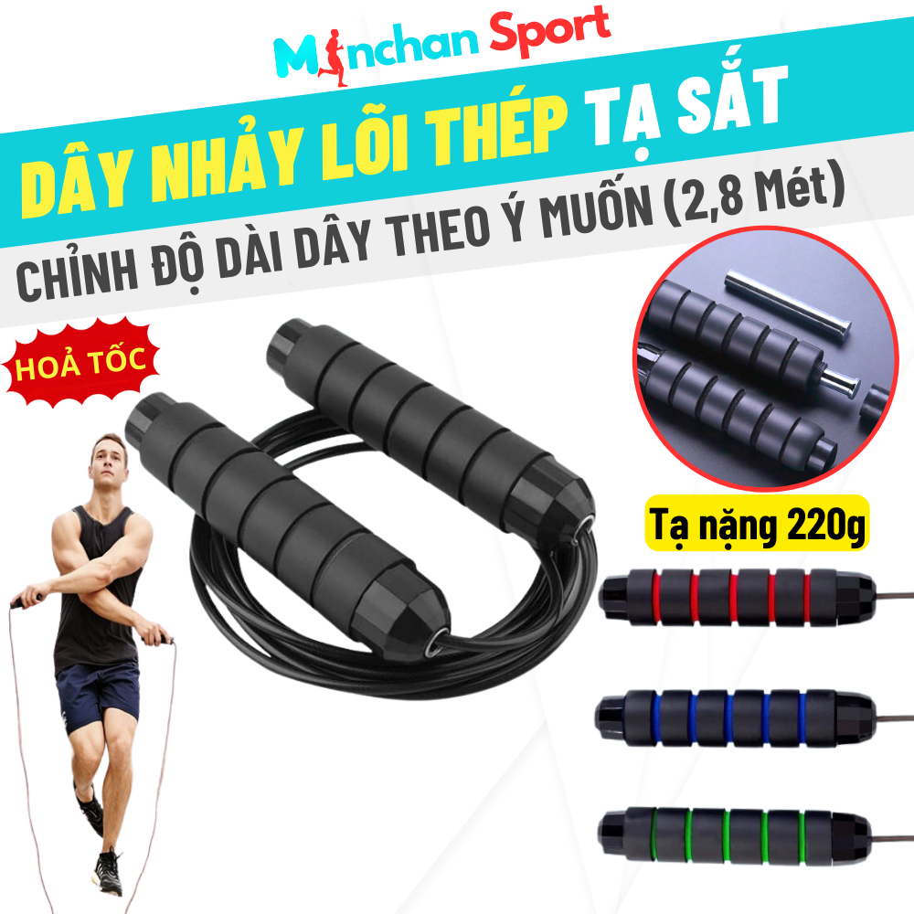 Dây Nhảy Thể Dục Có Tạ Sắt Giúp Đốt Mỡ Nhanh Chóng Dài 2.8m Lõi Thép Tập Thể Thao Giảm Cân Có Thể Điều Chỉnh Độ Dài Dây, Hỗ Trợ Luyện Tập Tiện Lợi Tại Nhà Tăng Sức Bền