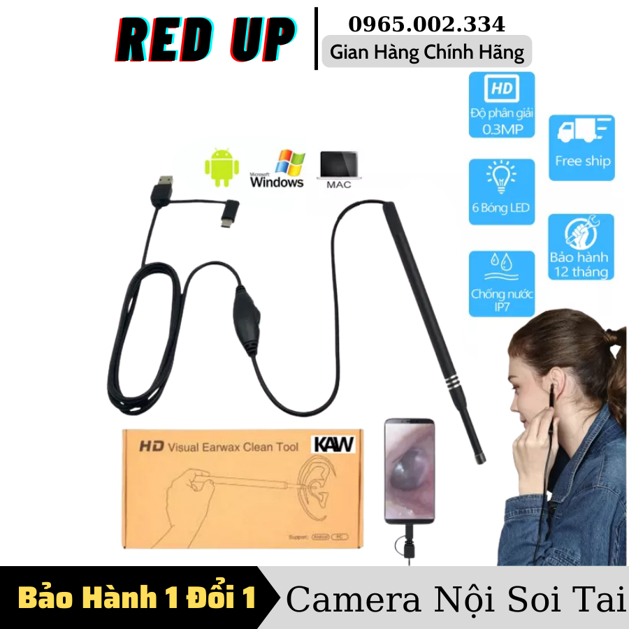Camera Nội Soi Tai Siêu Nét Đi Kèm Bộ Đầu Lấy Ráy Tích Hợp 6 Bóng Led, Camera nội soi y tế HD Visual Earwas Clean Tool, Máy hút ráy tai, Máy lấy ráy tai cho bé - Chuyên nghiệp, hình ảnh sắc nét, sử dụng dễ dàng