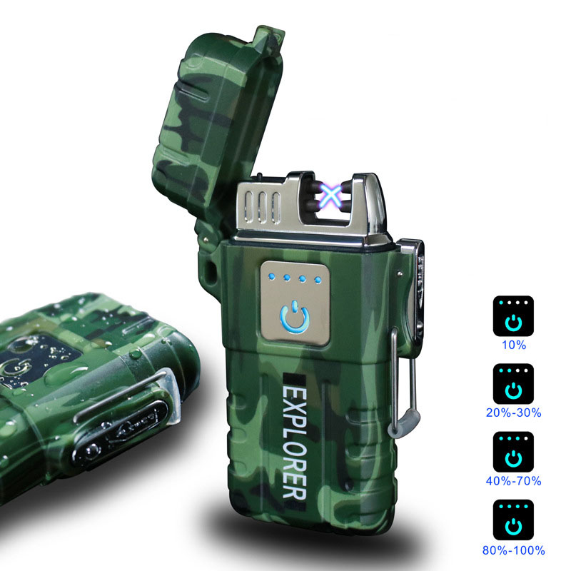 Bật Lửa Điện Cảm Ứng Vân Tay Chống nước tạo 4 Tia Plasma Chống Gió, Vỏ Chống Nước Toàn Thân Cao Cấp