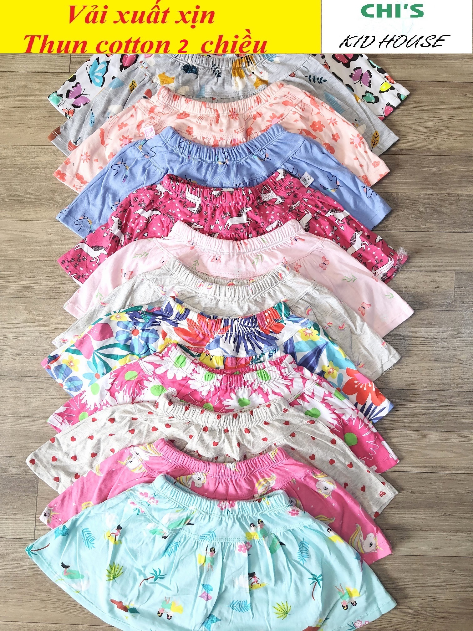 [MÀU SIÊU ĐẸP] CHÂN VÁY CHO BÉ THUN COTTON CÓ QUẦN ĐÙI CHIP BÊN TRONG 9-29KG