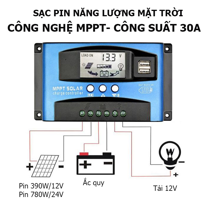 Sạc pin năng lượng mặt trời MPPT 12V/24V công suất 30A, sạc pin mặt trời công nghệ MPPT hiệu suất cao