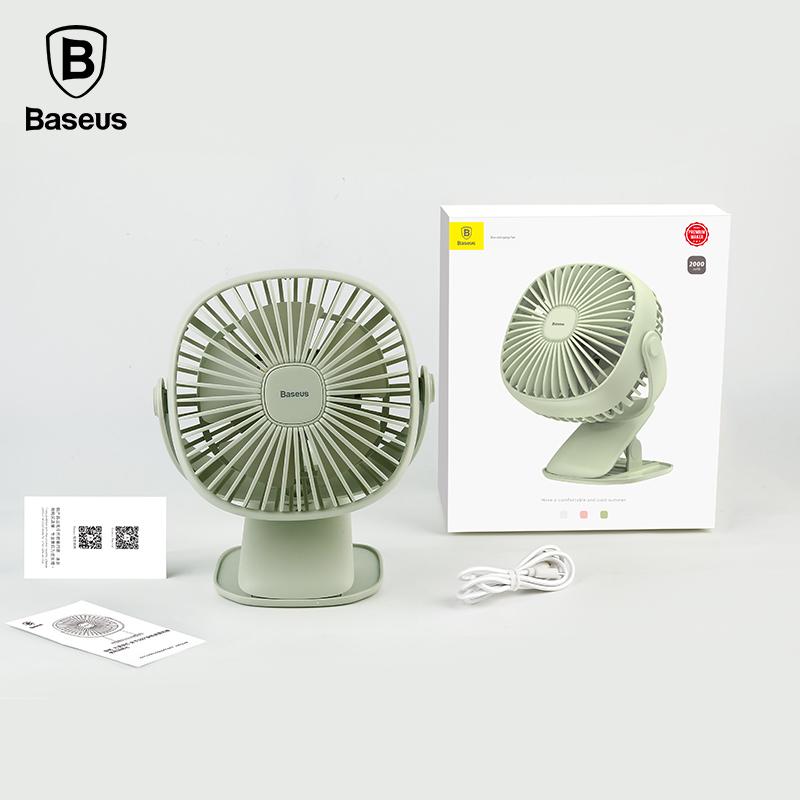 Quạt kẹp mini - Quạt Sạc Tích Điện pin 2000mAh hãng Baseus Cầm Tay Hoặc Để Bàn và có kẹp tiện dụng tích hợp đèn ngủ Đa Năng pin bền ( Hoạt động liên tục 3-8h )