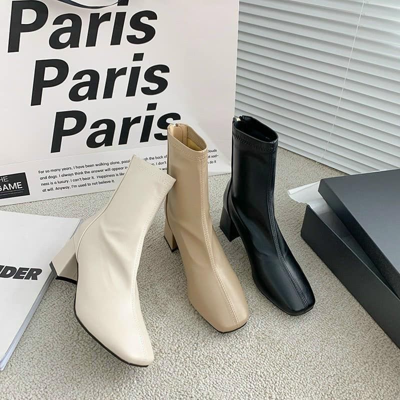 Boot nữ cổ thấp cao gót 6cm chất liệu da mềm hàng Quảng Châu cao cấp phong cách thời trang GINITO