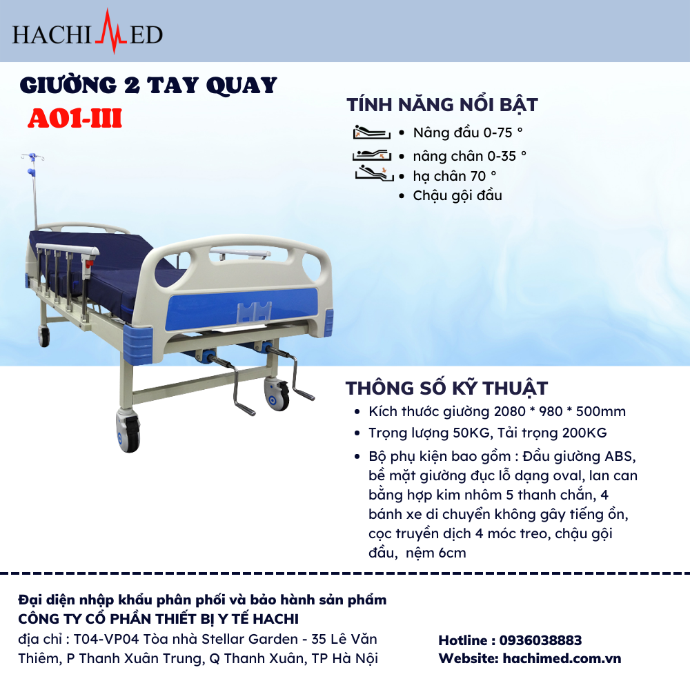 giường y tế 2 tay quay HACHIMED A01-III