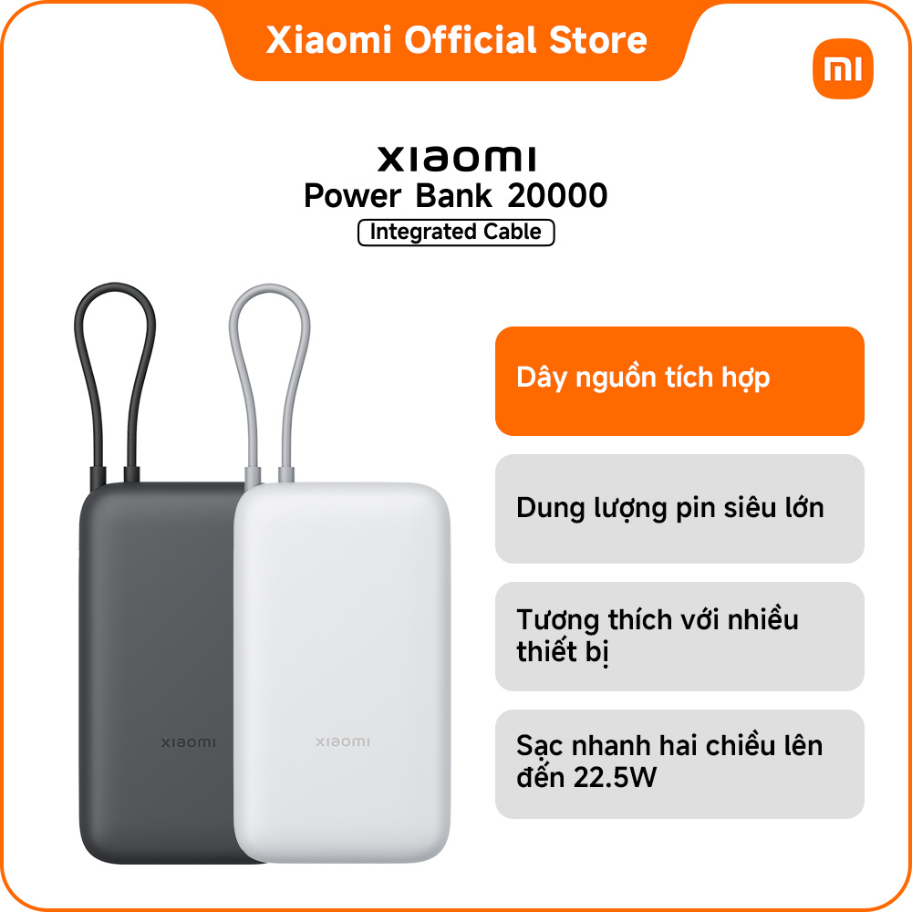 Pin sạc dự phòng Xiaomi Power Bank 20000mAh (Integrated Cable)