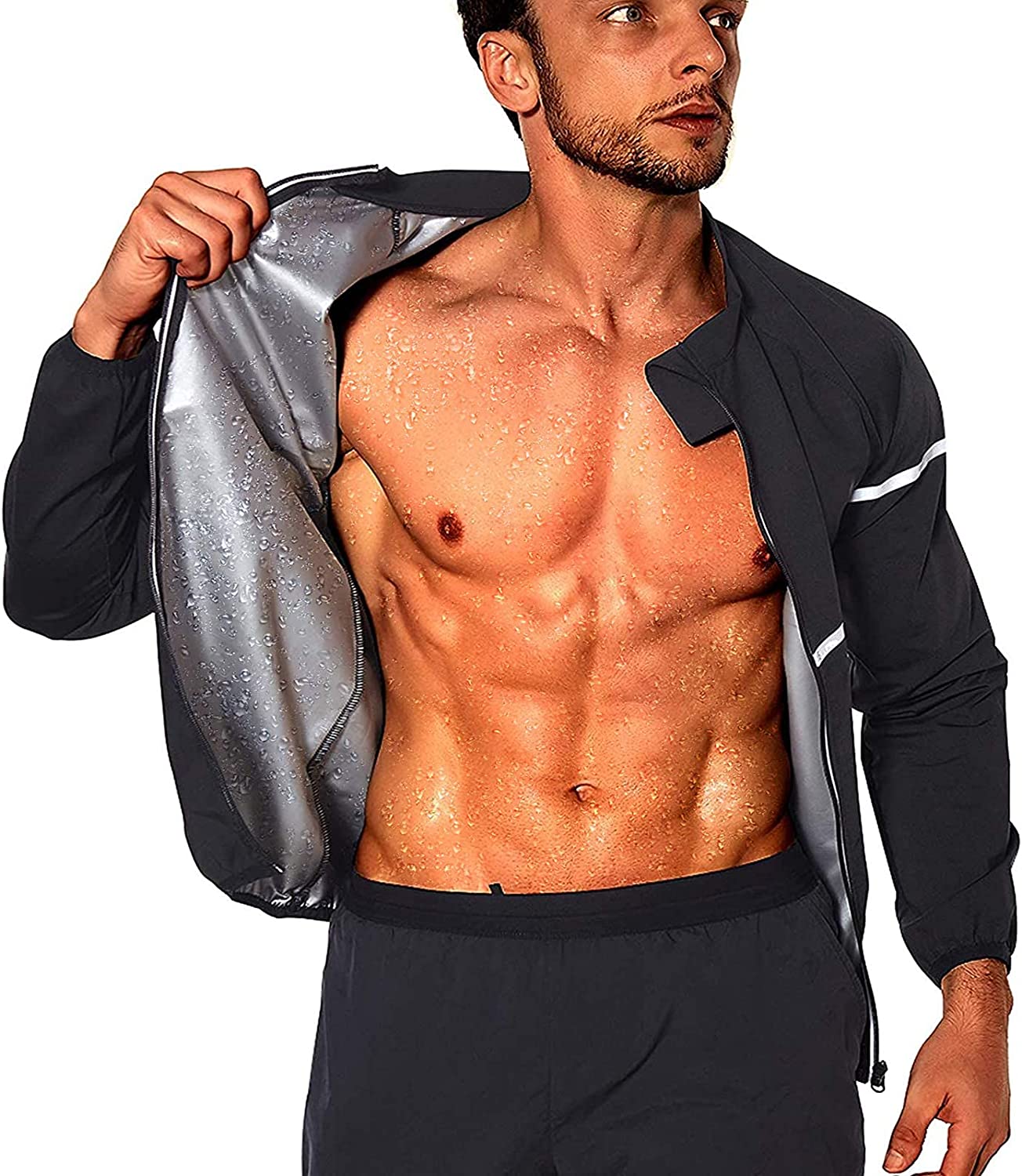 LAZAWG Sauna Jacket for Men Sweat Top Weight Loss Suit Slimming