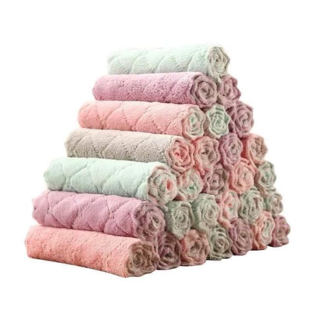 Combo 3 Khăn lau đa năng 2 mặt chất liệu Microfiber siêu thấm hút 15*25cm
