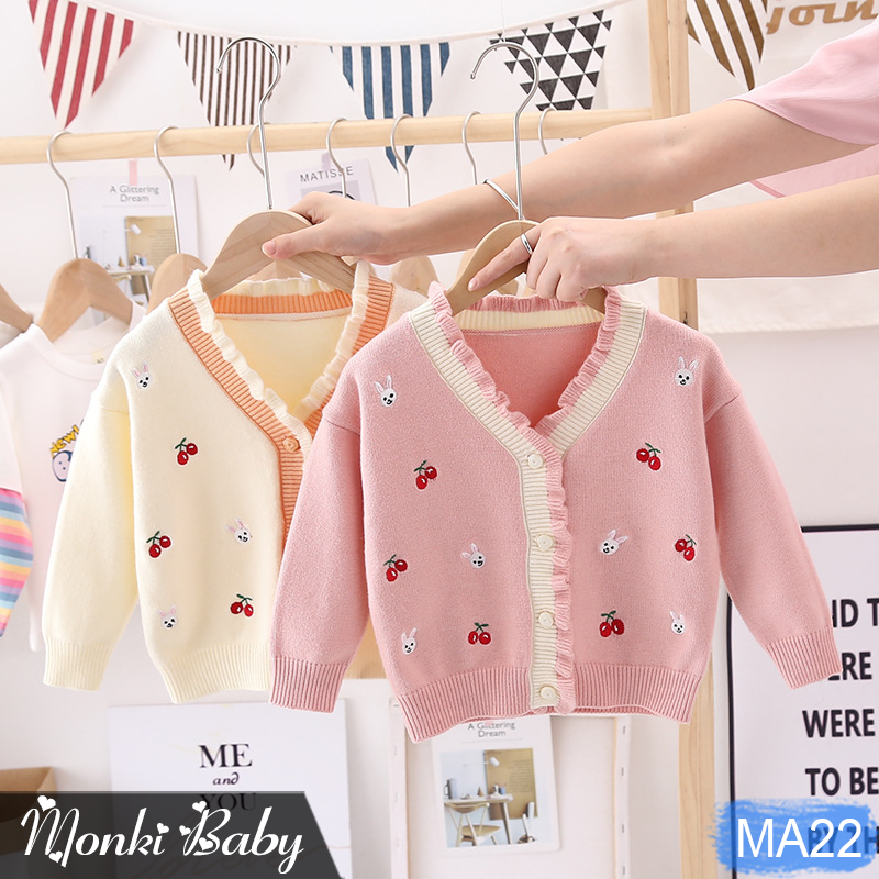 Áo khoác len cardigan bé gái cao cấp, chất len dày mềm mịn dai chắc, giữ ấm tốt, dáng thời trang, họa tiết xinh thêu nổi | MA22