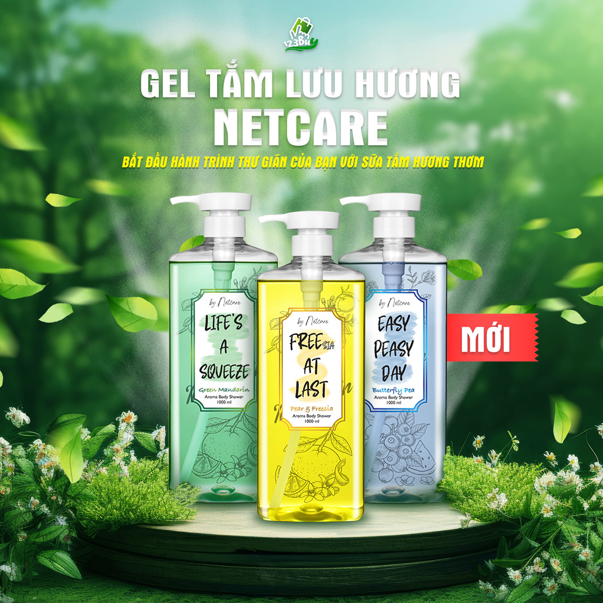 Gel Tắm Lưu Hương NetCare Hương Tự Nhiên, Sữa Tắm Dưỡng Da Nhập Khẩu Chính Hãng 1000ml