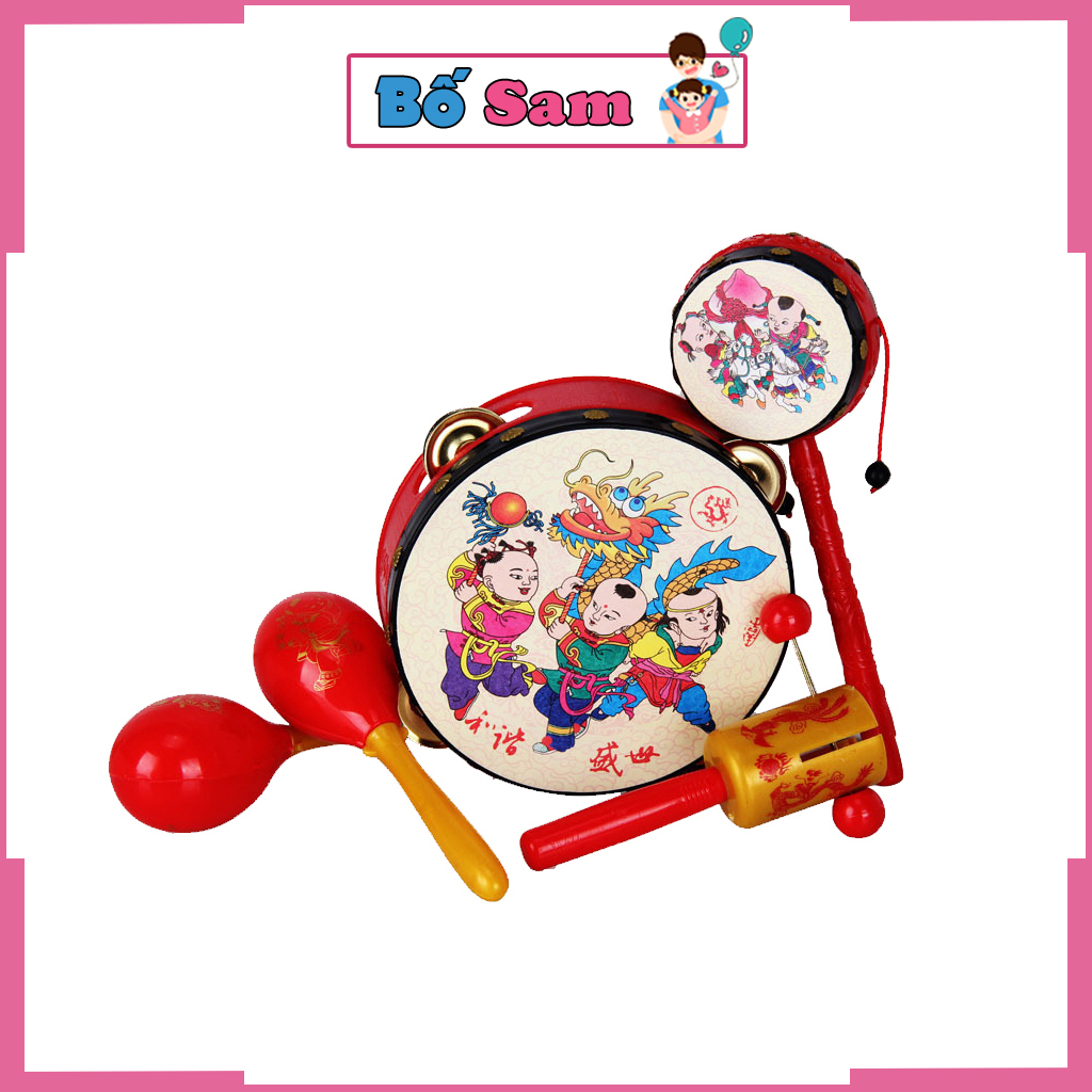 Xúc xắc cho bé bộ trống lắc lục lạc dân gian chơi trung thu cầm tay Shop Bố Sam