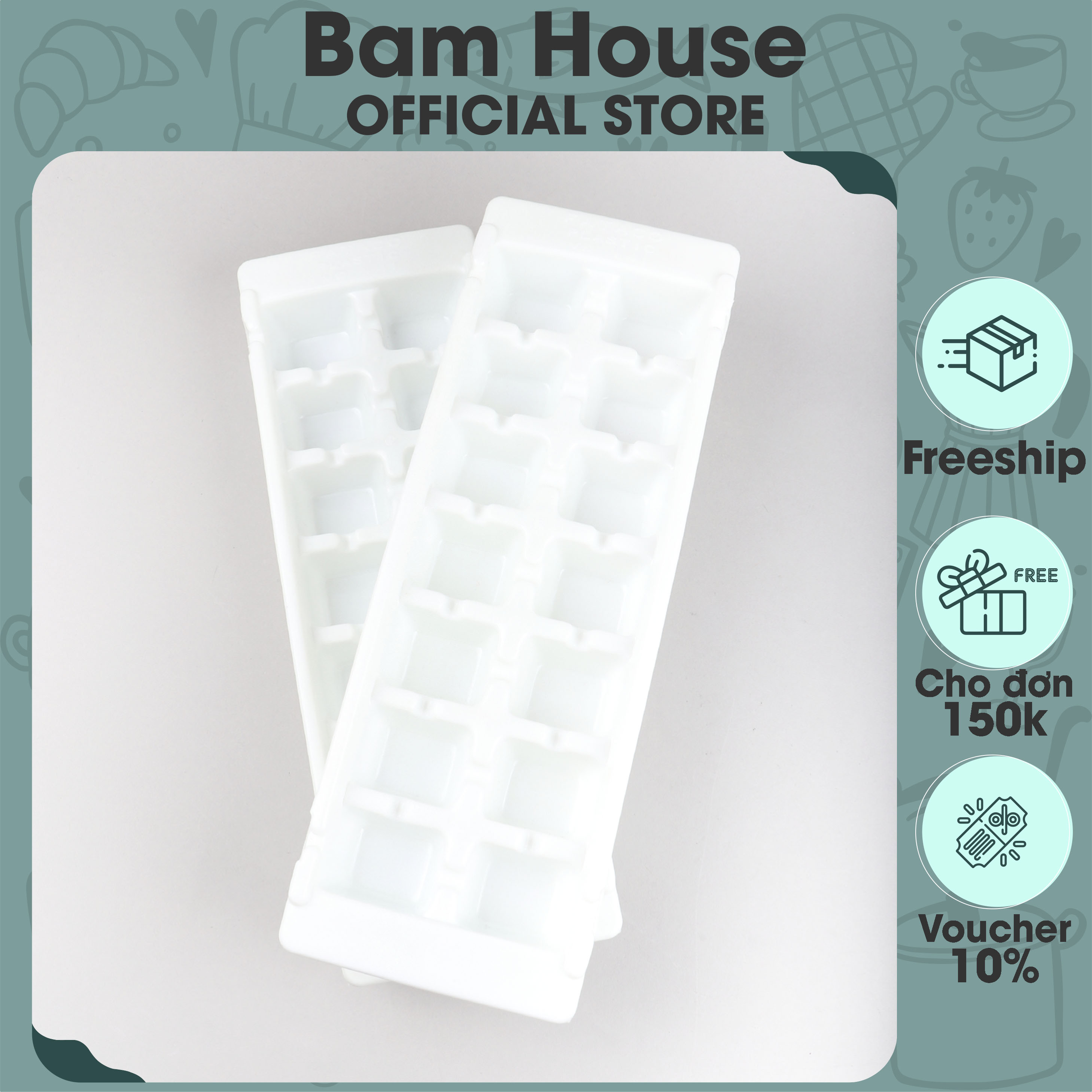 Khay làm đá nhựa dẻo 14 viên lớn Bam House chất nhựa ABS an toàn cao cấp KDN - Khay đá khay làm đá