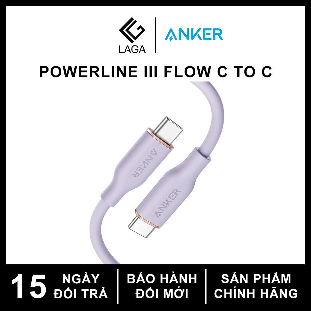 Cáp sạc anker powerline iii flow usb-c to usb-c 0.9m / 1.8m - a8552 / a8553