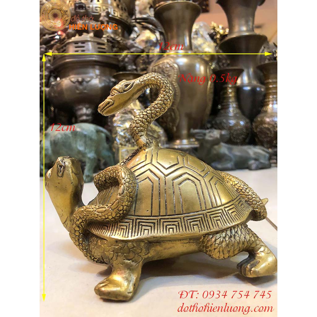 Tượng huyền vũ bằng đồng phong thủy - rùa cõng rắn bằng đồng, dxc: 12x12cm, nặng 0.5kg