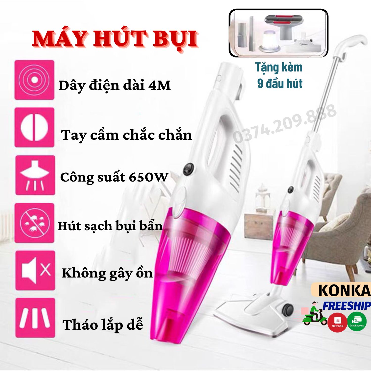 Máy hút bụi máy hút bụi cầm tay kèm nhiều đầu hút bách hoá daiki