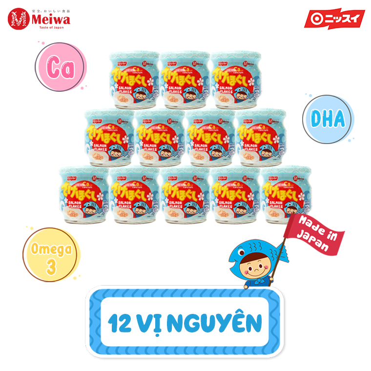 Thùng 12 lọ ruốc cá hồi Meiwa/ chà bông cá hồi vị Nguyên cho bé phù hợp với trẻ từ 9 tháng chính hãng