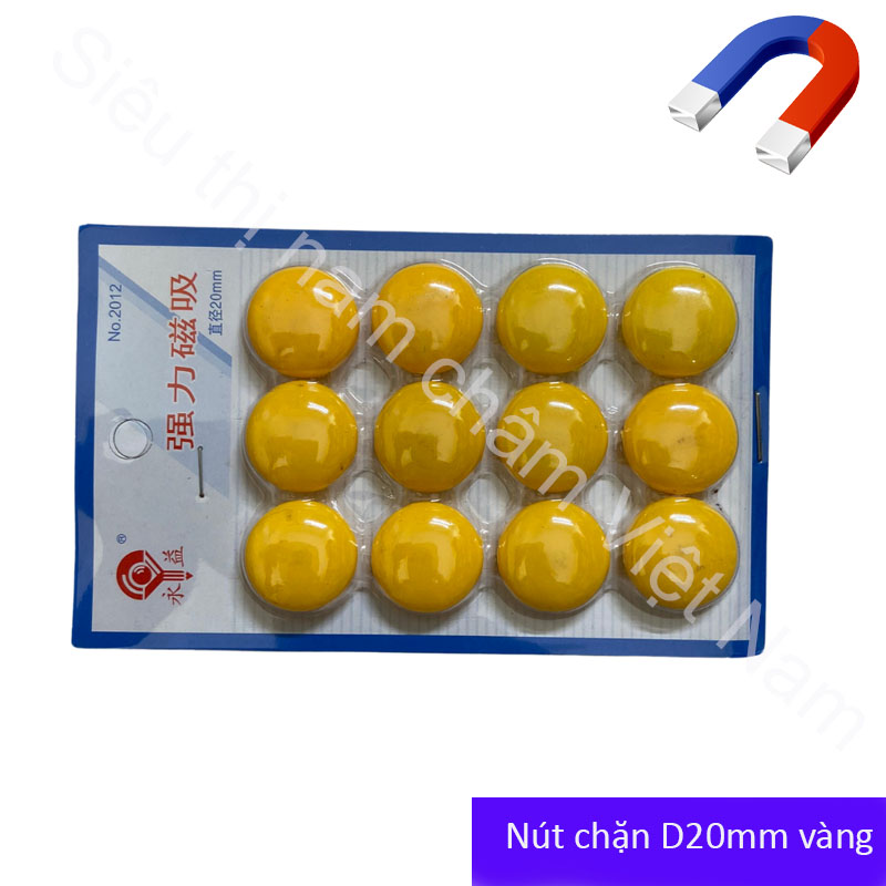 Nam châm vỉ 12 nam châm đính bảng từ màu vàng nhỏ, kích thước 20mm