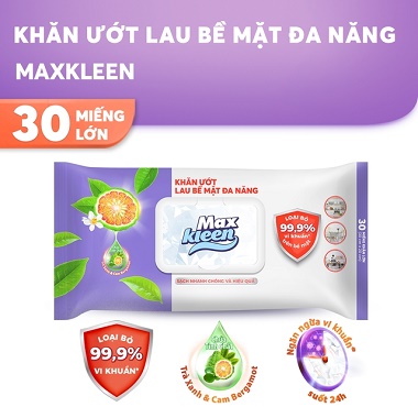 Khăn ướt lau bề mặt đa năng maxkleen 30 miếng