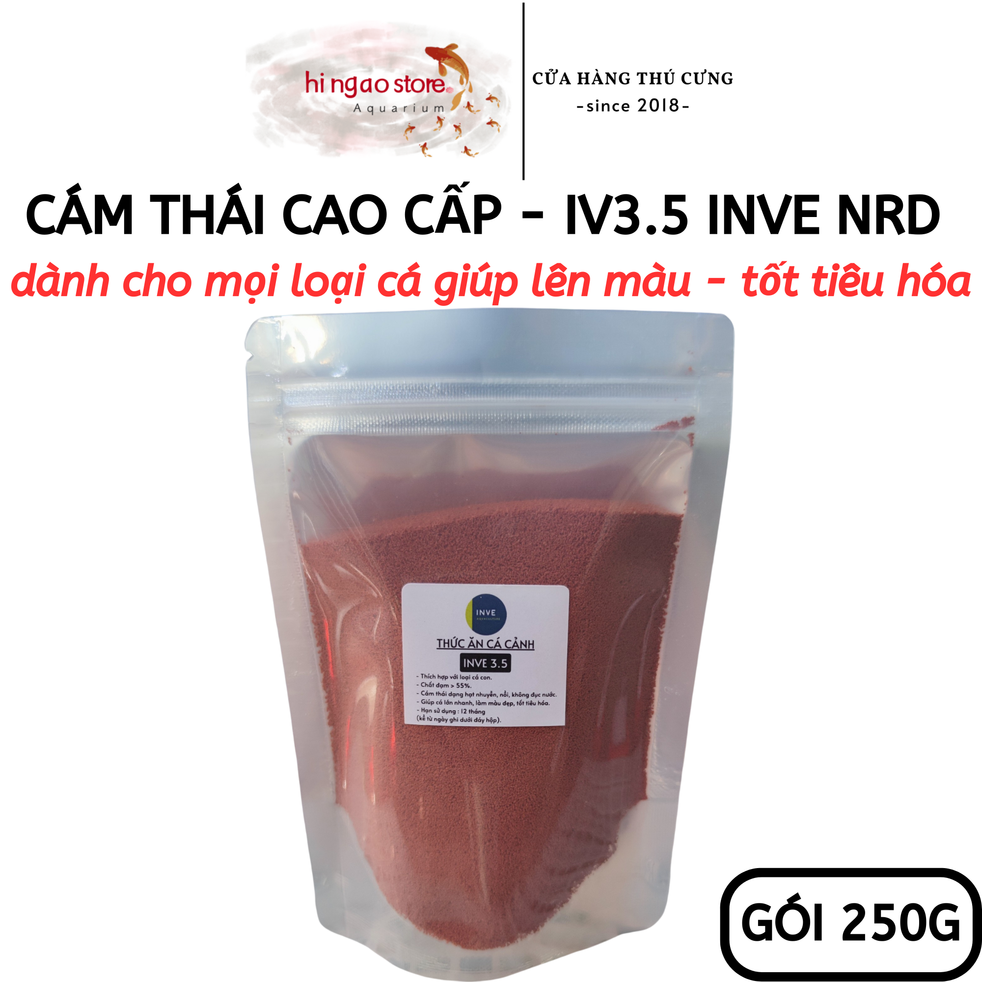 Bao 250G Cám Thái Inve 3/5 - 3.5 - Thức ăn dành cho cá lớn, cá 7 màu, cá betta, cá thủy sinh IV35 | Hingaostore.