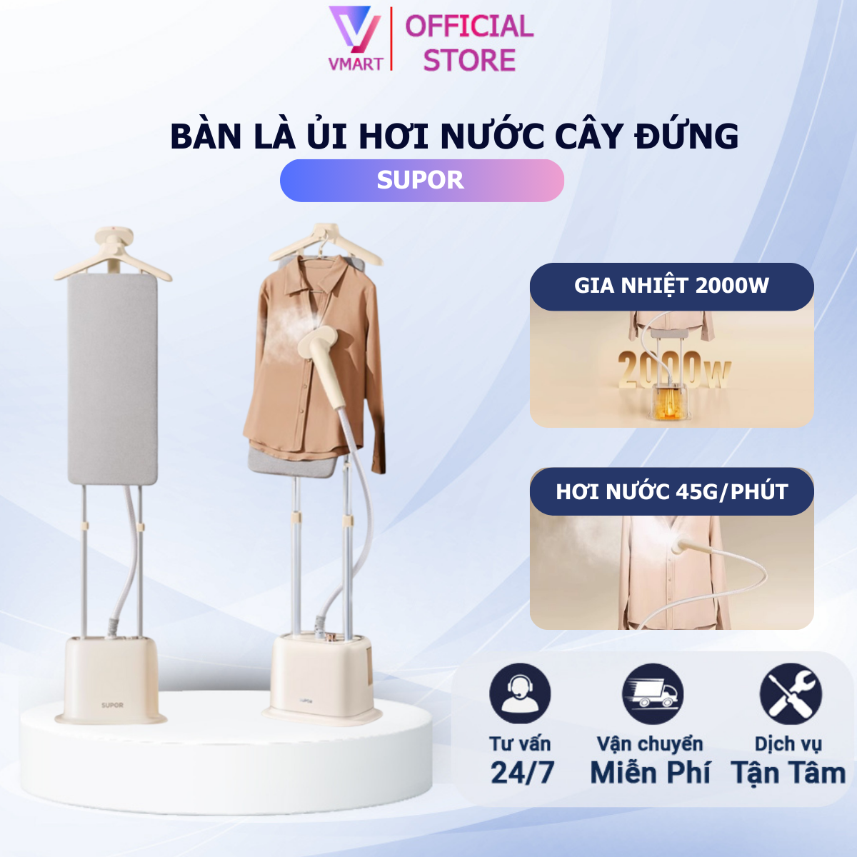 Bàn Ủi Hơi Nước Đứng Công Suất Lớn 2000W SUPOR EGU-215C Bảo Hành 1 Năm 1 Đổi 1