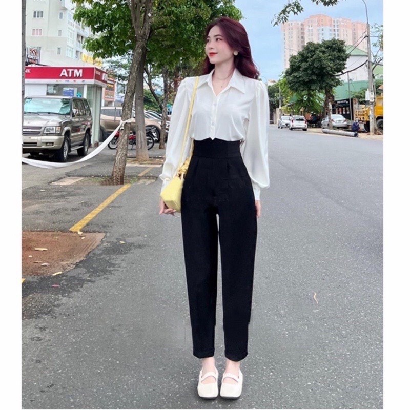 Ms 028D1 - Quần vải học sinh dáng bagy - quần nữ công sở chất tuyết mưa đường may đẹp