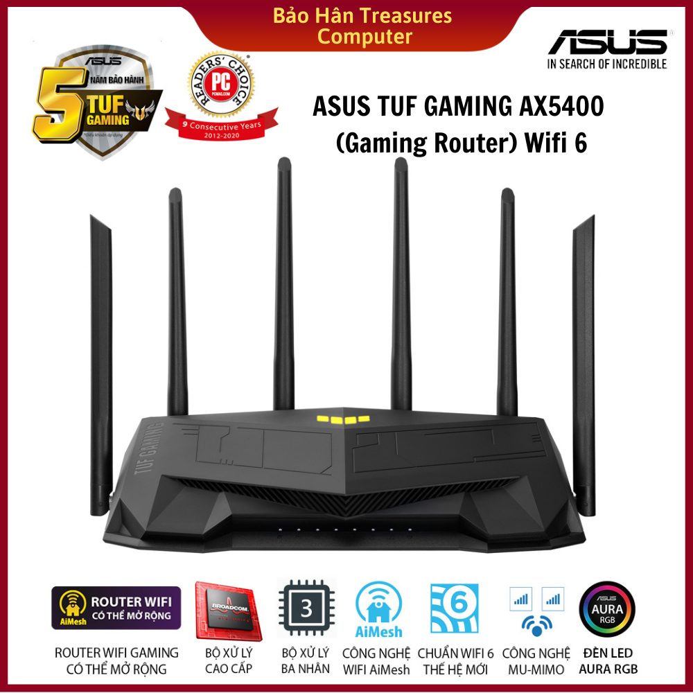 Router Wifi 6 ASUS TUF-AX5400 Gaming Router ASUS TUF GAMING AX5400 (router WiFi có thể mở rộng) - Hàng Chính Hãng