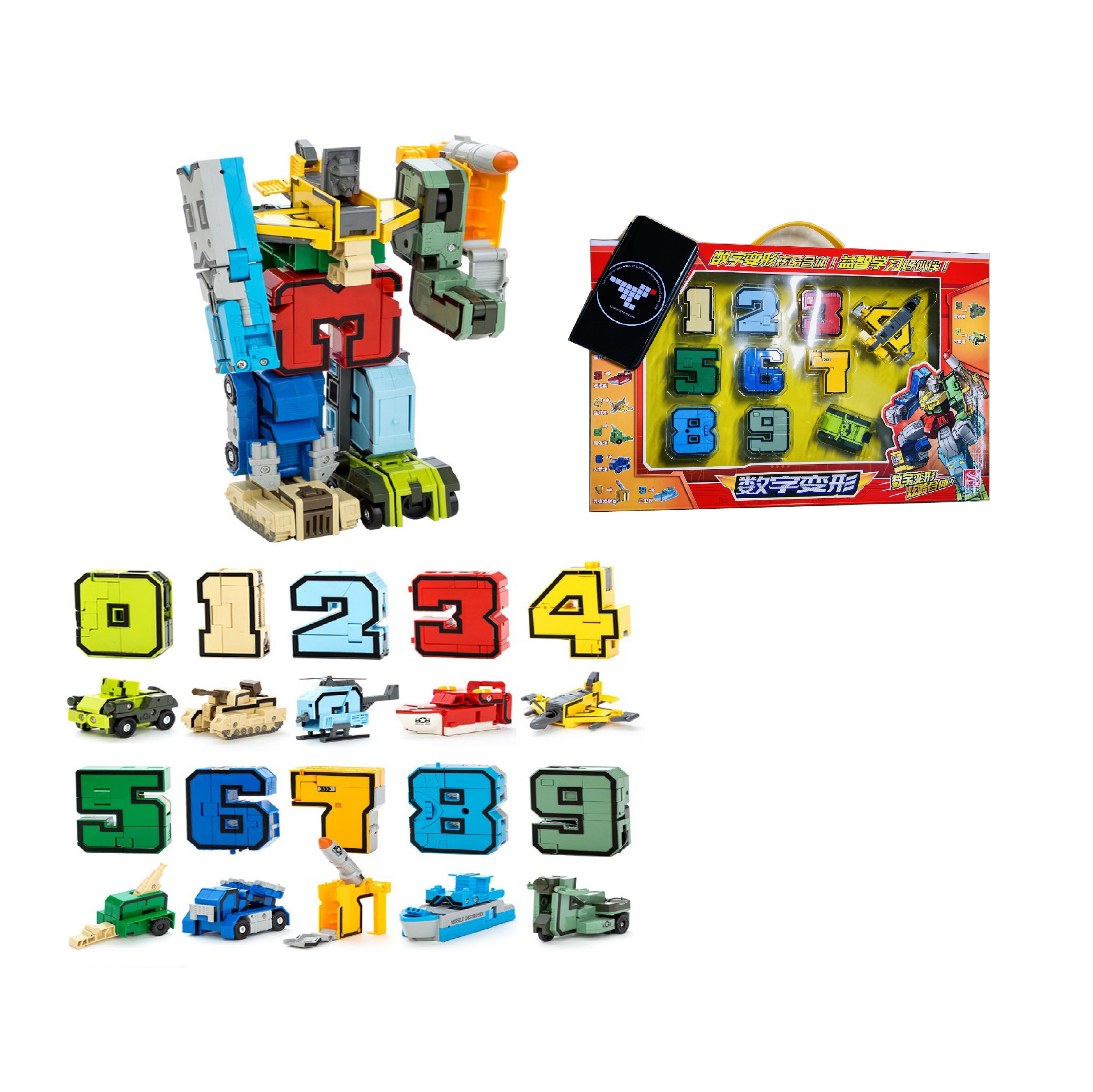 ĐỒ CHƠI CHỮ SỐ BIẾN HÌNH THÀNH Ô TÔ, MÁY BAY, TÀU THUYỀN Bộ 10 SỐ 0-9 từ LEMARTSTORE