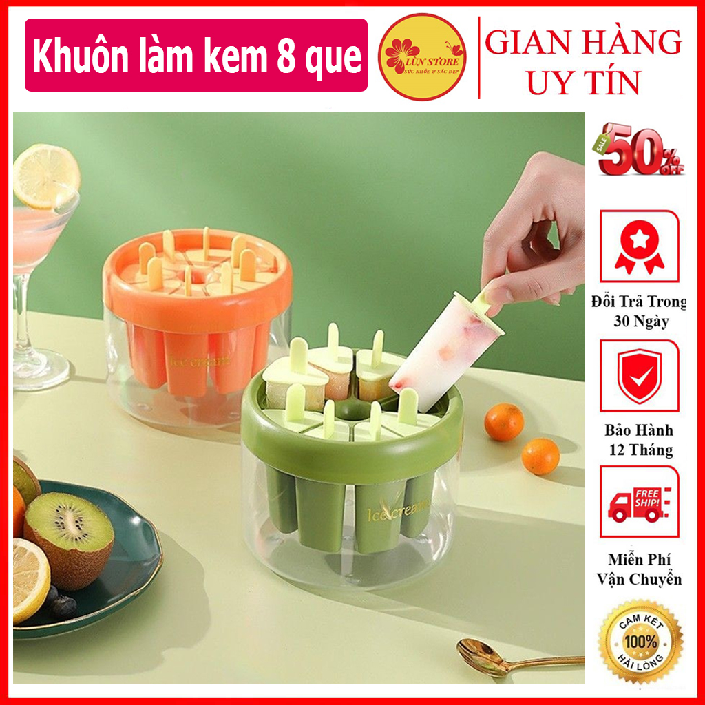 Khuôn làm kem 8 que đa năng mẫu mới, khuôn làm kem tại nhà, khuôn làm kem que tiện lợi xinh xắn, khay làm kem cao cấp
