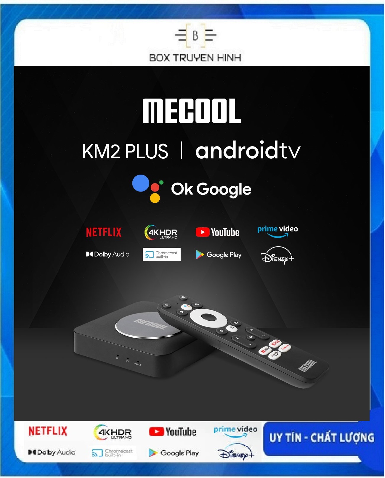 Android Box Mecool KM2 Plus - Netflix 4K AndroidTV 1 Remote giọng nói CPU S905X4 DDR4 2GB Bộ nhớ 16GB