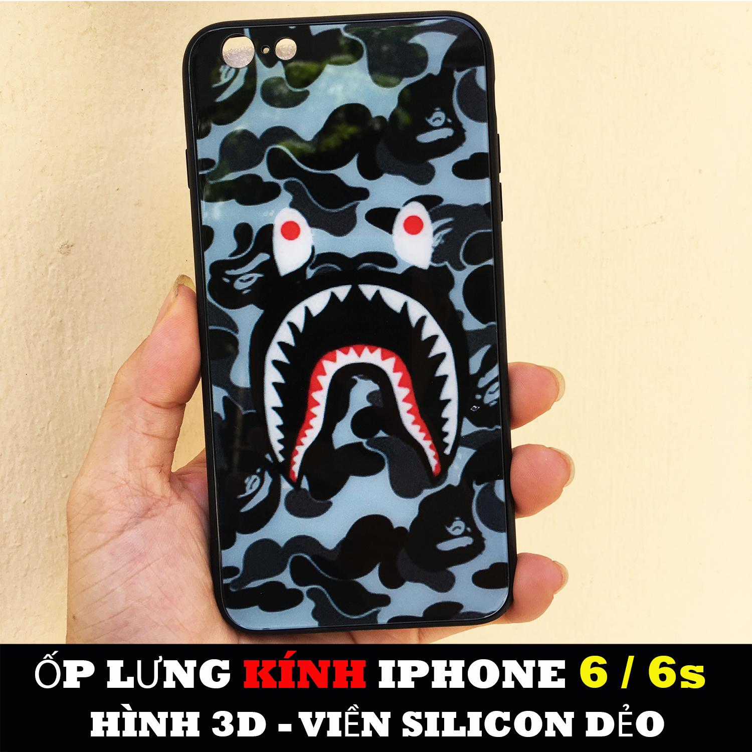 [8 MẪU] ỐP LƯNG KÍNH HÌNH BAPE 3D IPHONE 6/6s VIỀN SILICON DẺO