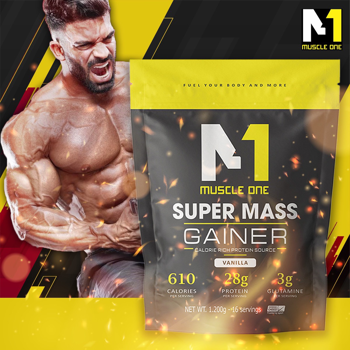 Sữa tăng cân mass gainer M1, tăng cân tăng cơ nhanh chóng hiệu quả túi 1,2kg - Muscle.one